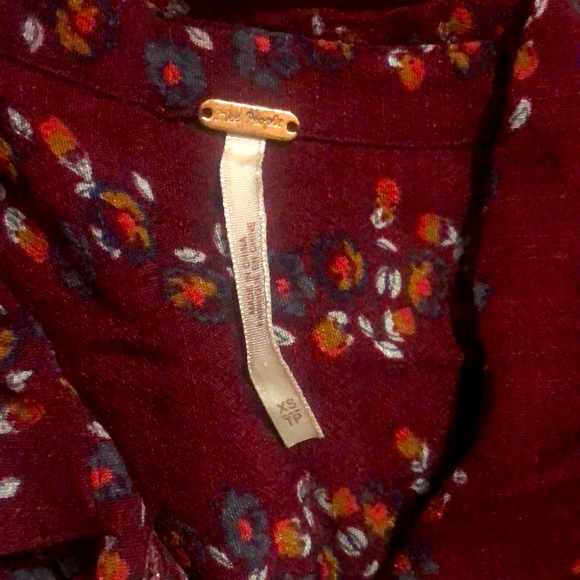 Free People burgundy floral long sleeve button down shirtdress with pockets, XS - Picture 13 of 14